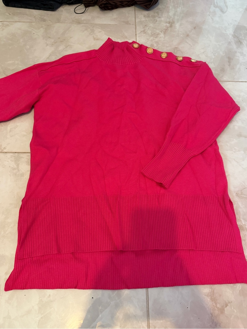 River Island Hot Pink Gold-Button Turtleneck Sweater